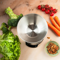 Cantar de bucatarie cu bol Klausberg KB 7939, 5 Kg, Bluetooth, Aplicatie mobila, LED, Tare, Lichide, 4 valori nutritive, Inox