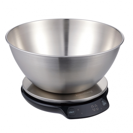 Cantar de bucatarie cu bol Klausberg KB 7939, 5 Kg, Bluetooth, Aplicatie mobila, LED, Tare, Lichide, 4 valori nutritive, Inox