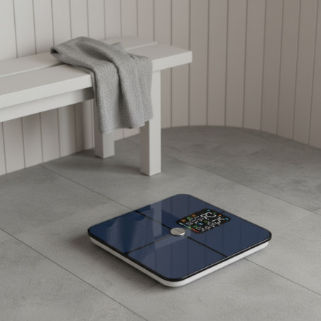 Cantar digital Klausberg KB 7940, 180 Kg, BIA, LCD, Bluetooth, 12 indicatori, Sticlă călită, Albastru închis