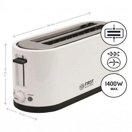 Toaster de pâine First Austria FA-5368-5, 1400W, Pentru 4 felii, 7 trepte, Dezghețare, Centrare, Reîncălzire, Alb