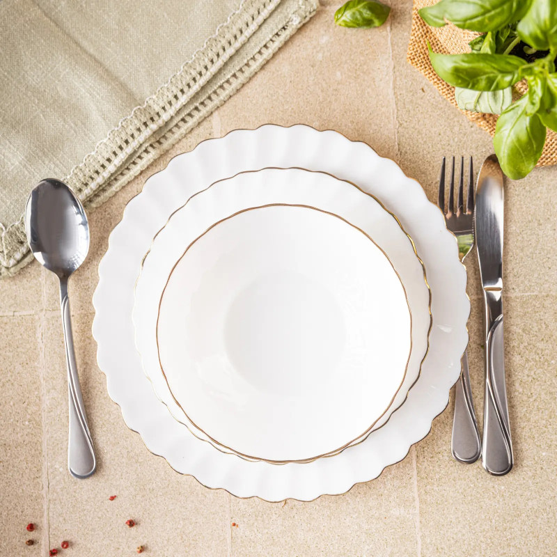 Veselă Kinghoff KH 1921, 18 bucăți, Pentru 6 persoane, Sticlă opală, Alb / Elastic