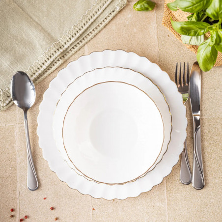 Veselă Kinghoff KH 1921, 18 bucăți, Pentru 6 persoane, Sticlă opală, Alb / Elastic