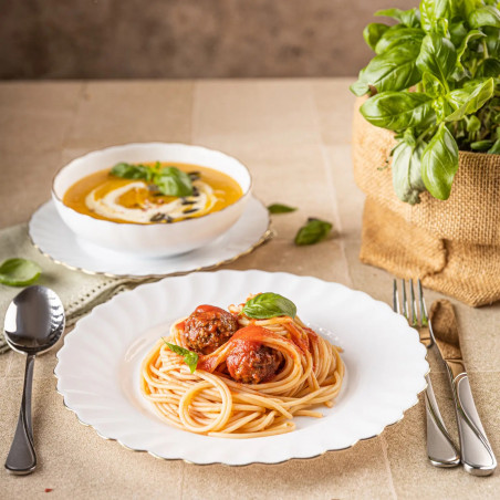 Veselă Kinghoff KH 1921, 18 bucăți, Pentru 6 persoane, Sticlă opală, Alb / Elastic