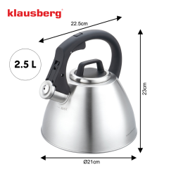Fierbător fluierător Klausberg KB 7951, 2.5 l, Oțel inoxidabil, Mâner termoizolant, Inducție, Onix mat