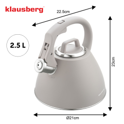 Fierbător fluierător Klausberg KB 7953, 2.5 l, Oțel inoxidabil, Mâner termoizolant, Inducție, Bej