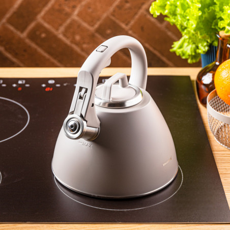 Fierbător fluierător Klausberg KB 7953, 2.5 l, Oțel inoxidabil, Mâner termoizolant, Inducție, Bej