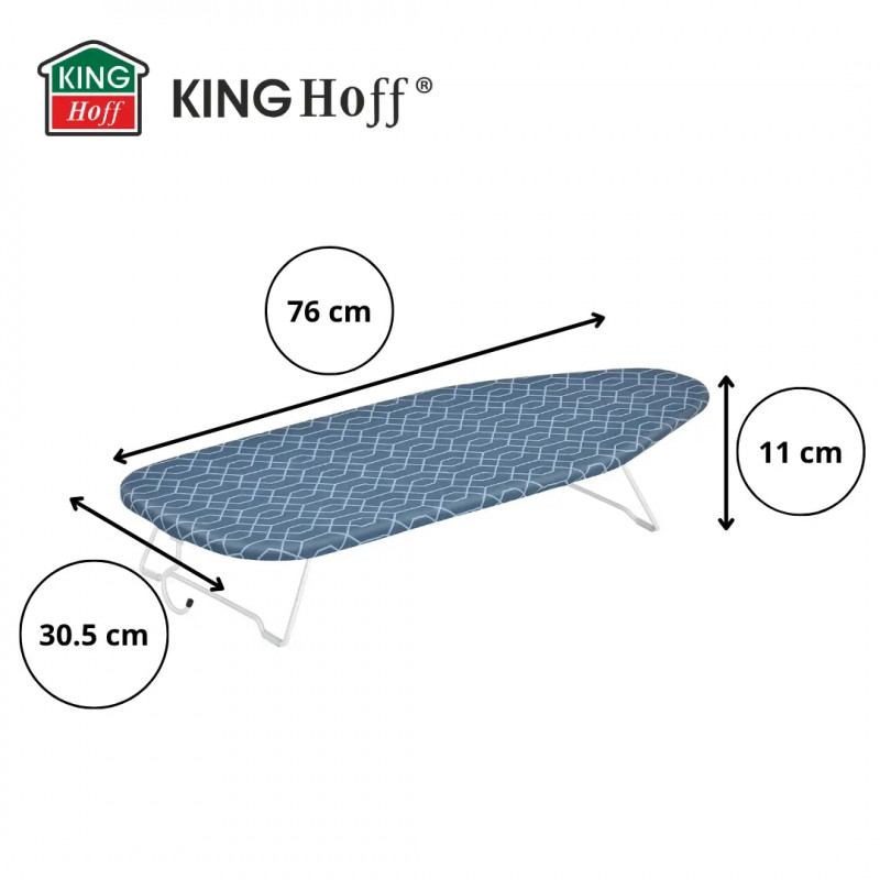Scândură de călcat Kinghoff KH 1936, 76x30.5 cm, pliabilă, cârlig pentru agățat, albastru
