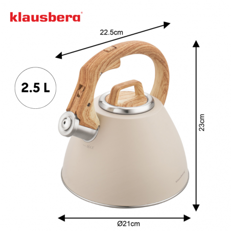 Klausberg KB 7954 Fierbător cu vârtej, 2,5 l, Oțel inoxidabil, Mâner izolat cu efect de lemn, Inducție, Bej/maro