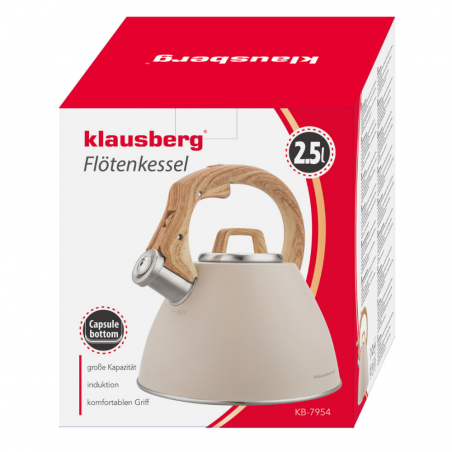 Klausberg KB 7954 Fierbător cu vârtej, 2,5 l, Oțel inoxidabil, Mâner izolat cu efect de lemn, Inducție, Bej/maro