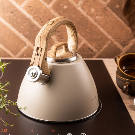 Klausberg KB 7954 Fierbător cu vârtej, 2,5 l, Oțel inoxidabil, Mâner izolat cu efect de lemn, Inducție, Bej/maro