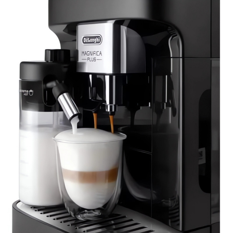 Espressor automat DeLonghi Magnifica PLUS ECAM 320.60.B, 1450W, 15 bar, 1.8l, 15 programe, 13 trepte de macinare, Ecran tactil TFT, LatteCrema Hot, Boabe de cafea, Negru