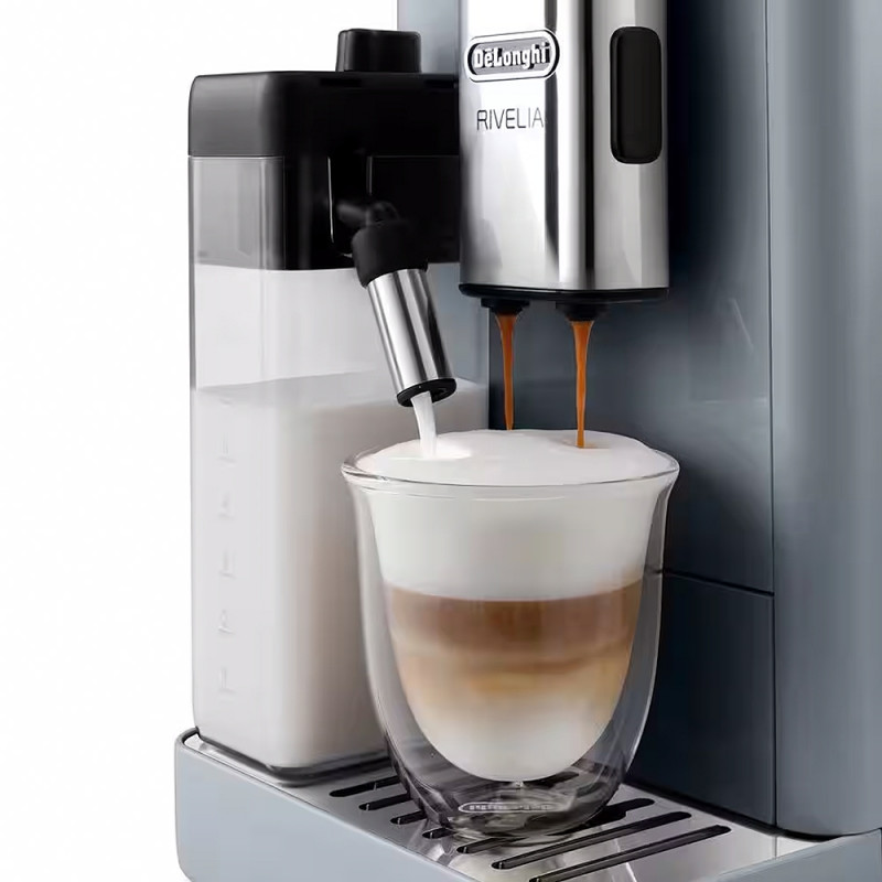 Espressor automat DeLonghi Rivelia Pebble Grey EXAM440.55.G, 1450W, 19 bar, 1.4l, Touchscreen TFT, Twin Shot, Boabe de Cafea, 17 bauturi, Gri
