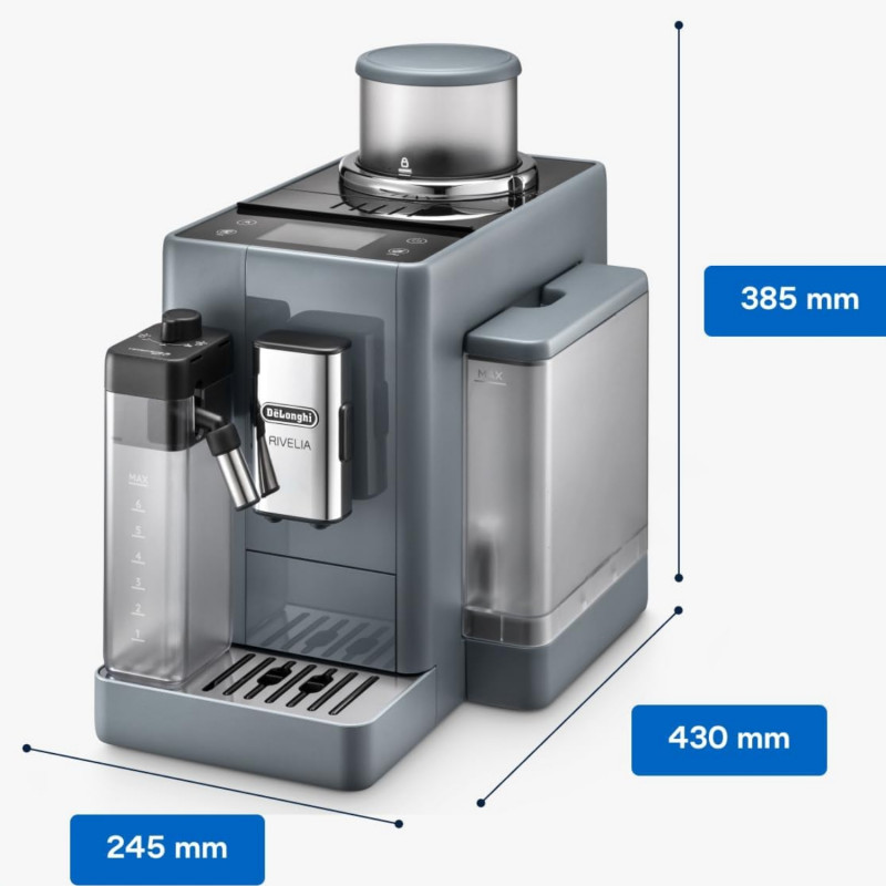 Espressor automat DeLonghi Rivelia Pebble Grey EXAM440.55.G, 1450W, 19 bar, 1.4l, Touchscreen TFT, Twin Shot, Boabe de Cafea, 17 bauturi, Gri
