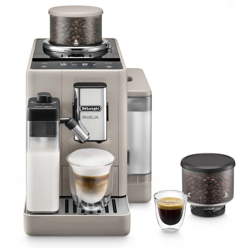 Espressor automat DeLonghi Rivelia Sand Beige EXAM440.55.BG, 1450W, 19 bar, 1.4l, Touchscreen TFT, Twin Shot, Boabe de cafea, LatteCrema Hot, 17 bauturi, Bej