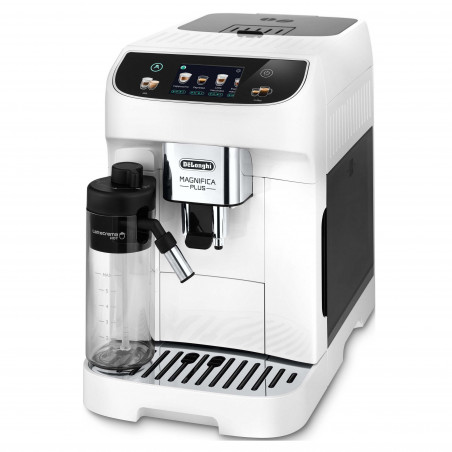 Espressor automat DeLonghi Magnifica PLUS ECAM 320.60.W, 1450W, 15 bar, 1.8l, 15 programe, 13 trepte de macinare, Ecran tactil TFT, LatteCrema Hot, Boabe de cafea, Alb