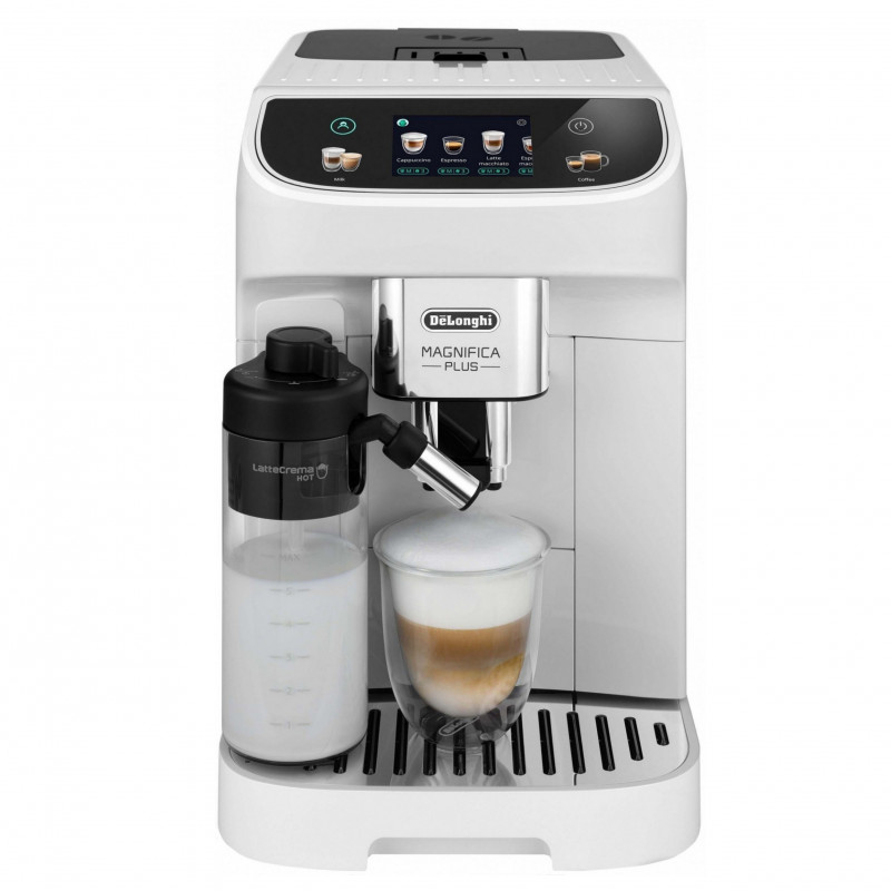 Espressor automat DeLonghi Magnifica PLUS ECAM 320.60.W, 1450W, 15 bar, 1.8l, 15 programe, 13 trepte de macinare, Ecran tactil TFT, LatteCrema Hot, Boabe de cafea, Alb