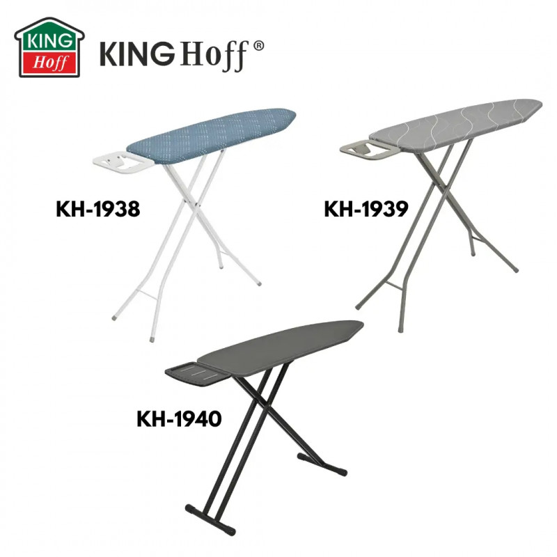 Masă de călcat Kinghoff KH 1939, 114x35.5 cm, 7 poziții de reglare, Suport pentru fier de călcat, Gri