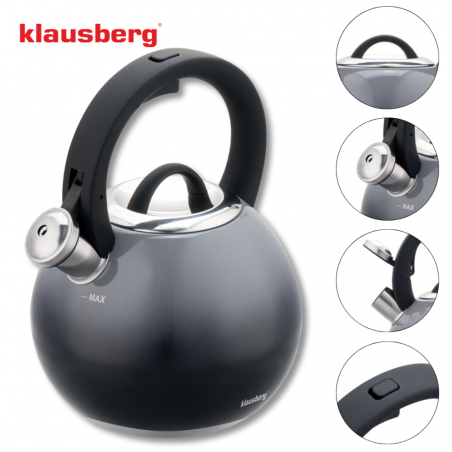 Ceainic cu fluier Klausberg KB 7955, 3l, Mâner izolat termic, Fund multistrat, Inducție, Gri închis grafit