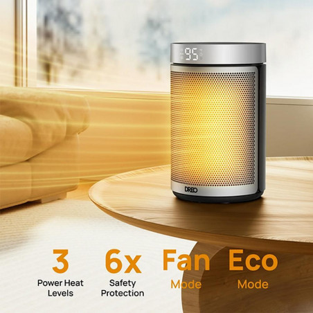 Încălzitor cu ventilator DREO Atom 416, 1500 W, până la 20 m2, 5 moduri, HeatShield360, temporizator, gri/negru