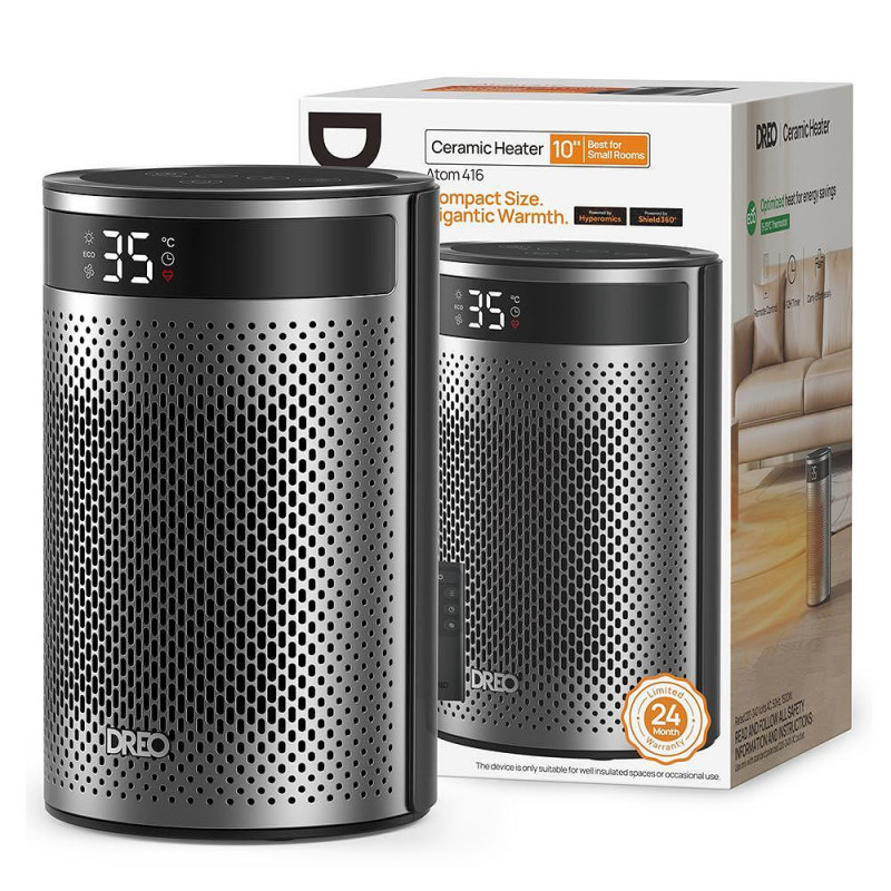 Încălzitor cu ventilator DREO Atom 416, 1500 W, până la 20 m2, 5 moduri, HeatShield360, temporizator, gri/negru