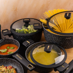 Set de oale și tigăi Klausberg KB 7966, 12 bucăți, Turnat, Acoperire antiaderentă din marmură, Inducție, Negru