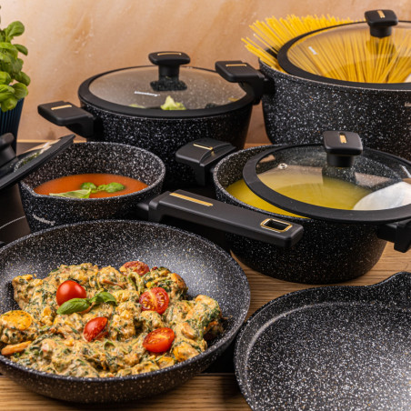 Set de oale și tigăi Klausberg KB 7966, 12 bucăți, Turnat, Acoperire antiaderentă din marmură, Inducție, Negru