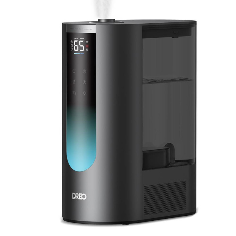 Umidificator cu ultrasunete DREO 813S cu abur cald și rece, până la 55 m², 500 ml/h, 6 l, 5 moduri, compatibil cu cartușe de demineralizare, LED, mod nocturn, temporizator, negru