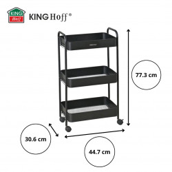 Kinghoff KH 1941 raft mobil, 3 niveluri, 4 roți pivotante 360 grade, negru