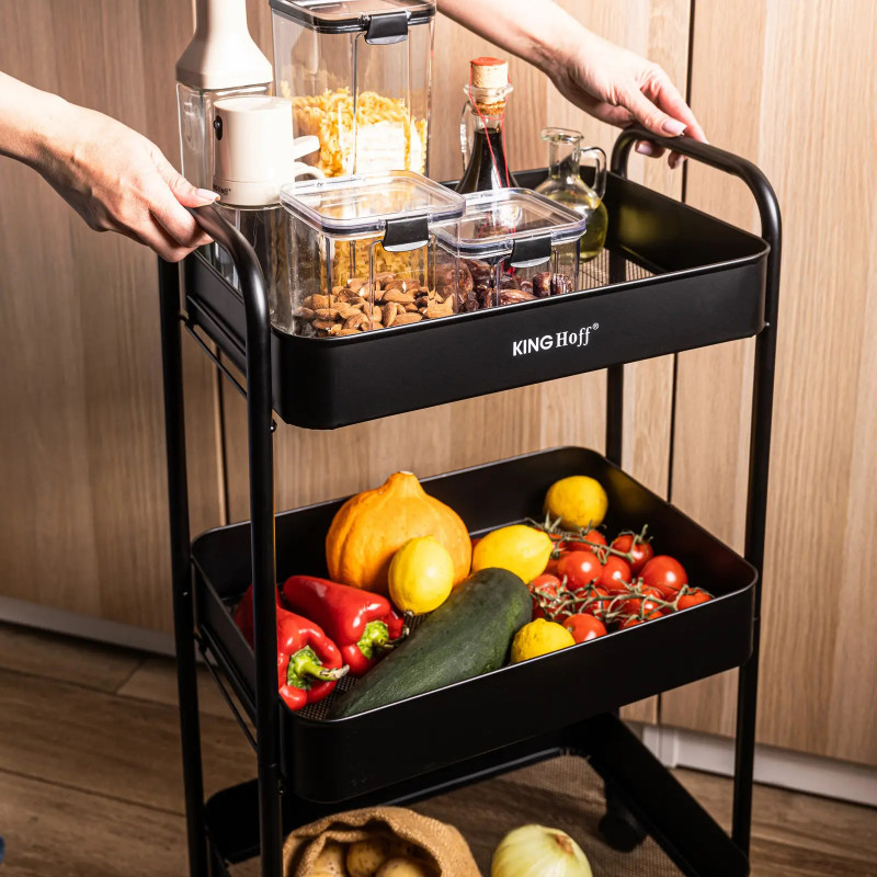 Kinghoff KH 1941 raft mobil, 3 niveluri, 4 roți pivotante 360 grade, negru