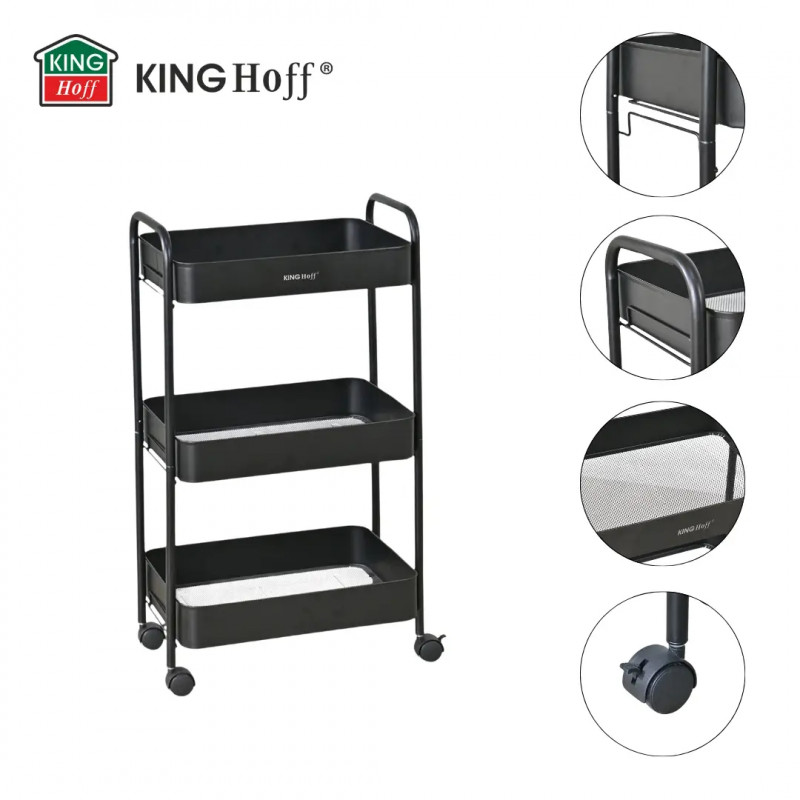 Kinghoff KH 1941 raft mobil, 3 niveluri, 4 roți pivotante 360 grade, negru