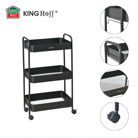 Kinghoff KH 1941 raft mobil, 3 niveluri, 4 roți pivotante 360 grade, negru