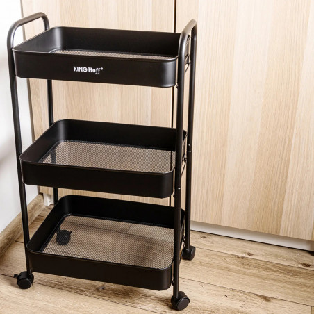 Kinghoff KH 1941 raft mobil, 3 niveluri, 4 roți pivotante 360 grade, negru