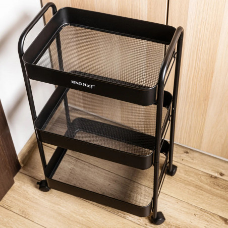 Kinghoff KH 1941 raft mobil, 3 niveluri, 4 roți pivotante 360 grade, negru