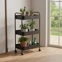 Kinghoff KH 1941 raft mobil, 3 niveluri, 4 roți pivotante 360 grade, negru