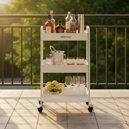 Raft mobil Kinghoff KH 1942, 3 niveluri, 4 roți pivotante 360 grade, alb