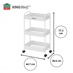 Raft mobil Kinghoff KH 1942, 3 niveluri, 4 roți pivotante 360 grade, alb