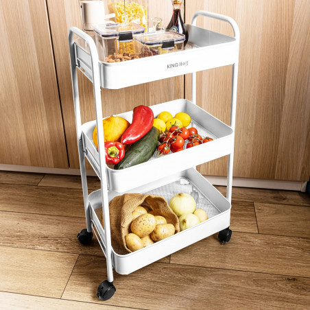 Raft mobil Kinghoff KH 1942, 3 niveluri, 4 roți pivotante 360 grade, alb