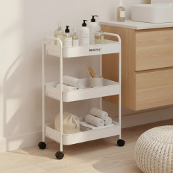 Raft mobil Kinghoff KH 1942, 3 niveluri, 4 roți pivotante 360 grade, alb