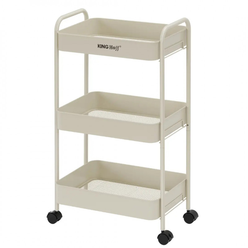 Raft mobil Kinghoff KH 1943, 3 niveluri, 4 roți pivotante 360 grade, bej