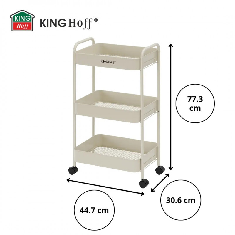 Raft mobil Kinghoff KH 1943, 3 niveluri, 4 roți pivotante 360 grade, bej