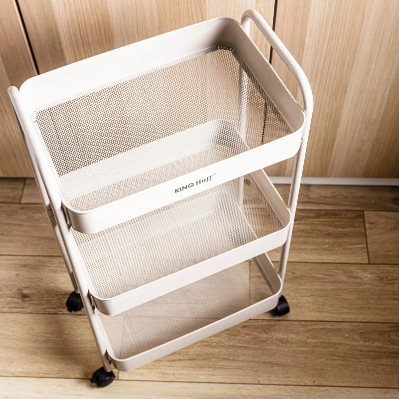 Raft mobil Kinghoff KH 1943, 3 niveluri, 4 roți pivotante 360 grade, bej