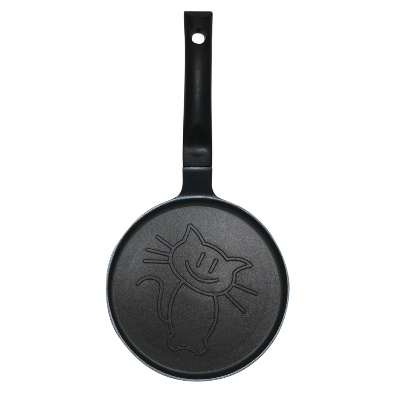 Plită pentru clătite Klausberg KB 7973, 18 cm, Fund în relief cu pisicuță, Acoperire antiaderentă, fără PFOA, Inducție, Negru