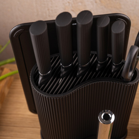 Set cuțite Klausberg KB 7977, 8 piese, Oțel inoxidabil, Suport, Suport hârtie de bucătărie, Negru