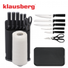 Set cuțite Klausberg KB 7977, 8 piese, Oțel inoxidabil, Suport, Suport hârtie de bucătărie, Negru