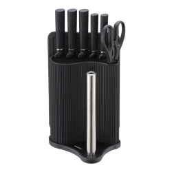 Set cuțite Klausberg KB 7977, 8 piese, Oțel inoxidabil, Suport, Suport hârtie de bucătărie, Negru