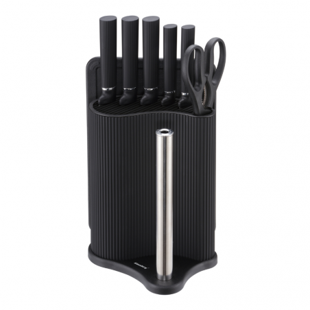 Set cuțite Klausberg KB 7977, 8 piese, Oțel inoxidabil, Suport, Suport hârtie de bucătărie, Negru