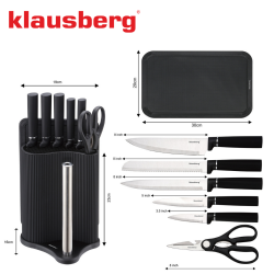 Set cuțite Klausberg KB 7977, 8 piese, Oțel inoxidabil, Suport, Suport hârtie de bucătărie, Negru