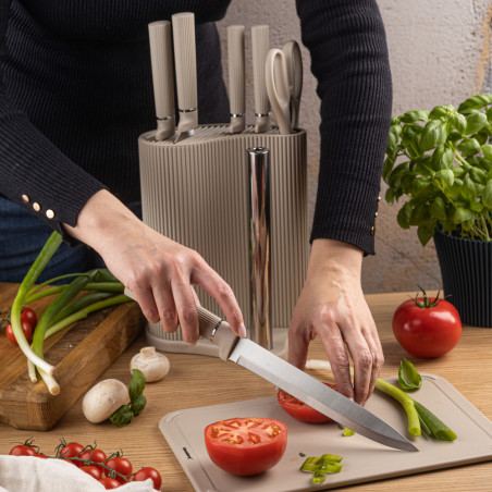 Set cuțite Klausberg KB 7978, 8 piese, Oțel inoxidabil, Suport, Suport hârtie de bucătărie, Bej