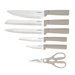 Set cuțite Klausberg KB 7978, 8 piese, Oțel inoxidabil, Suport, Suport hârtie de bucătărie, Bej