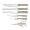 Set cuțite Klausberg KB 7978, 8 piese, Oțel inoxidabil, Suport, Suport hârtie de bucătărie, Bej